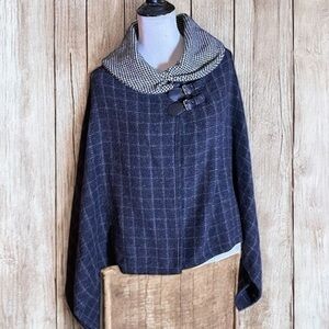 RALPH LAUREN size OSFA Cape Wrap Dual Plaid Buckle-Front Equestrian Preppy EUC